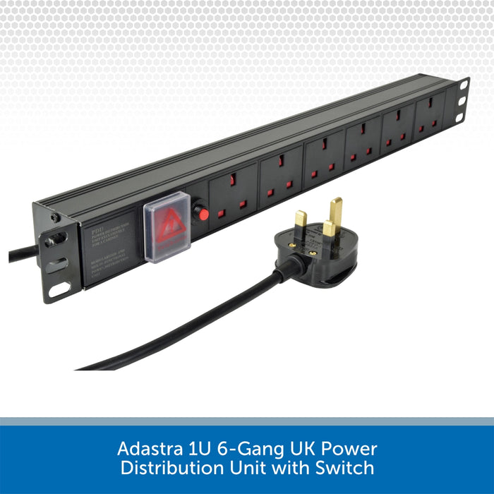 Adastra 1U 6-Gang UK Power Distribution Unit with Switch