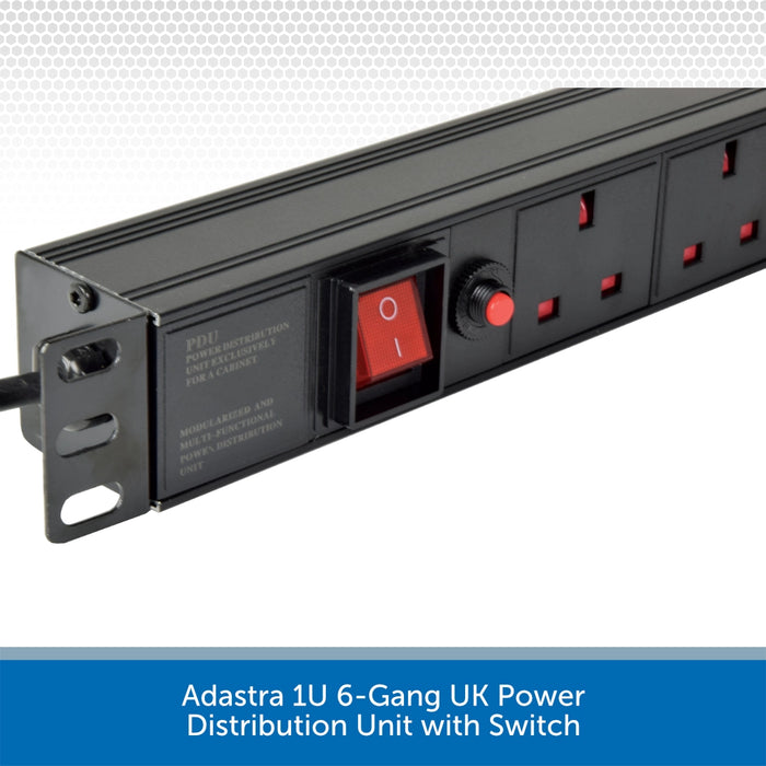 Adastra 1U 6-Gang UK Power Distribution Unit with Switch