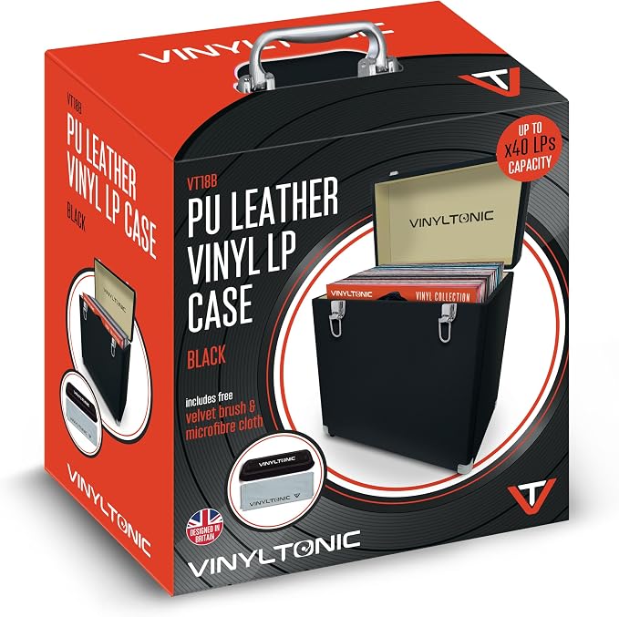 Vinyl Tonic 12" PU Leather Vinyl Record Storage Case - Holds 40 LPs - Black