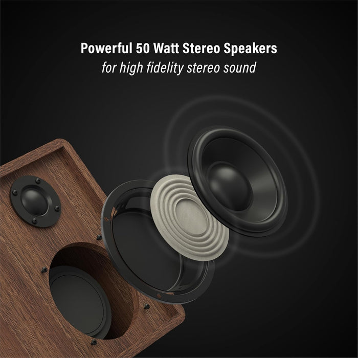 Crosley C65 Bluetooth Record Player with Bookshelf Speakers in Walnut