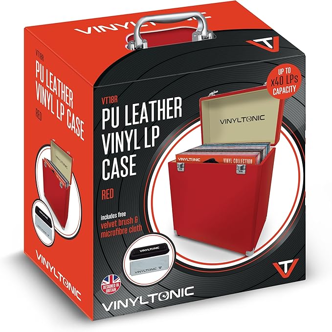 Vinyl Tonic 12" PU Leather Vinyl Record Storage Case - Holds 40 LPs - Red