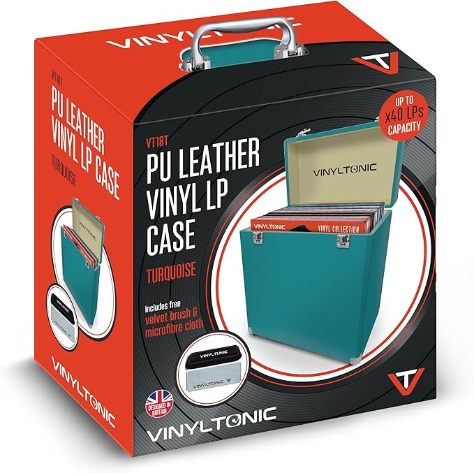 Vinyl Tonic 12" PU Leather Vinyl Record Storage Case - Holds 40 LPs - Turquoise