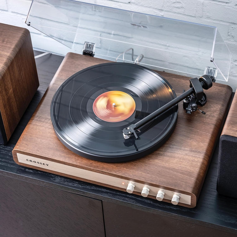 Crosley C65 Bluetooth Record Player with Bookshelf Speakers in Walnut