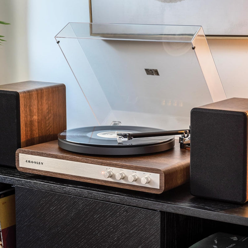Crosley C65 Bluetooth Record Player with Bookshelf Speakers in Walnut