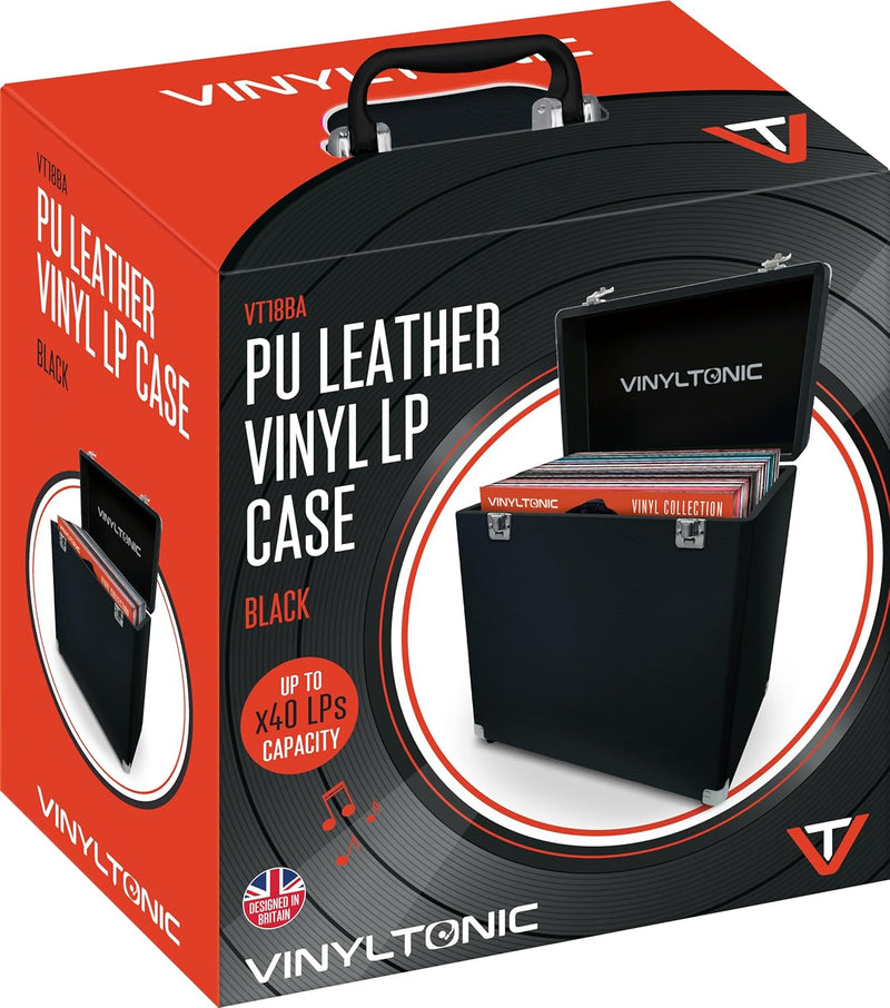 Vinyl Tonic 12" PU Leather Record Storage Case - Holds 40 LPs - Black