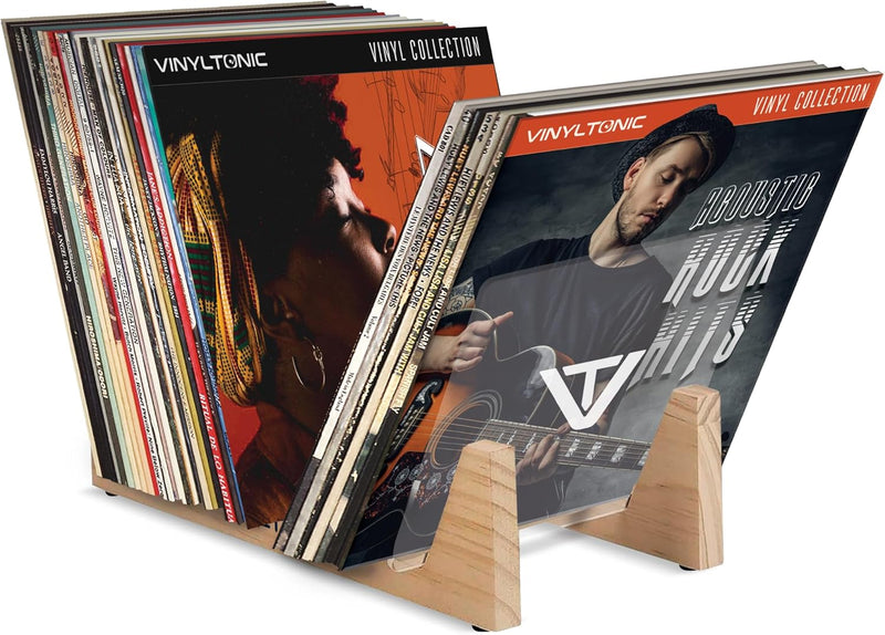 Vinyl Tonic 7" & 12" Record Display Stand - Holds 50 LPs - Wooden Oak & Acrylic