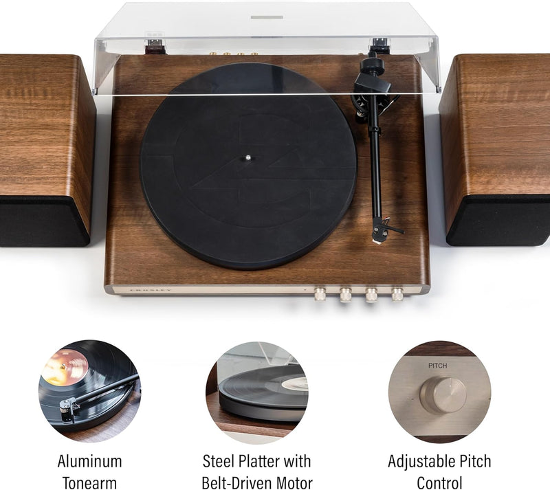 Crosley C65 Bluetooth Record Player with Bookshelf Speakers in Walnut