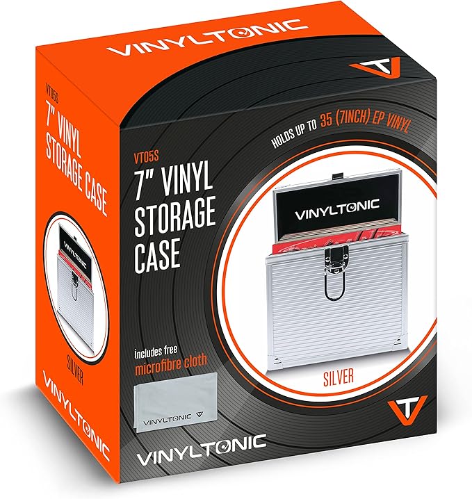 Vinyl Tonic 7" Vinyl Record Storage Case - Holds 35 Singles - Microfibre Cloth Included