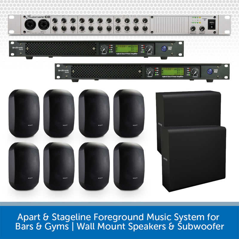 Apart & Stageline Foreground Music System for Bars & Gyms | Wall Mount Speakers & Subwoofer