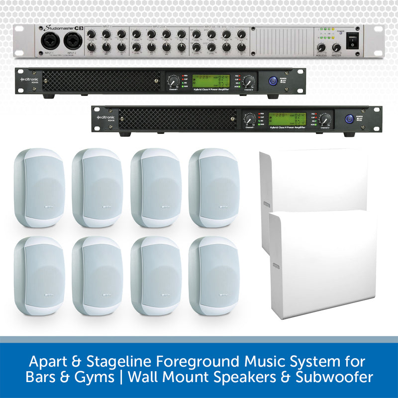 Apart & Stageline Foreground Music System for Bars & Gyms | Wall Mount Speakers & Subwoofer