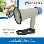 Adastra L01, Portable 10W Handheld Megaphone with Siren