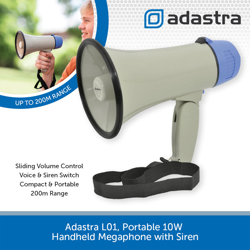 Adastra L01, Portable 10W Handheld Megaphone with Siren