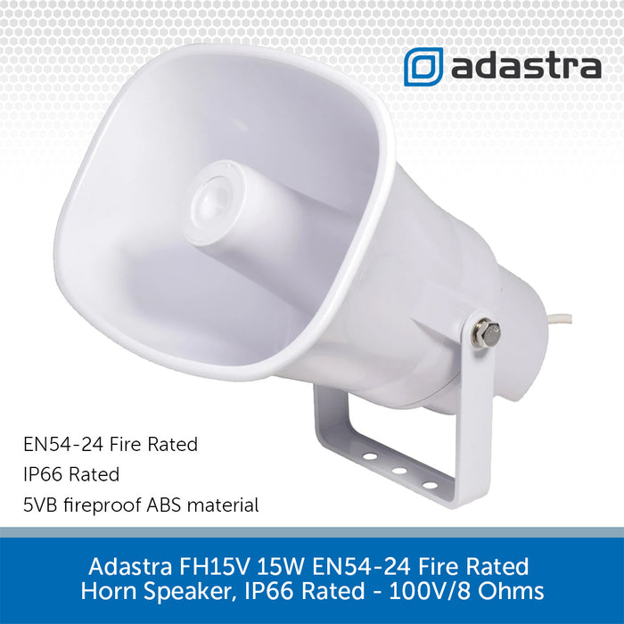 Adastra FH15V 15W EN54-24 Fire Rated Horn Speaker, IP66 Rated - 100V/8 Ohms