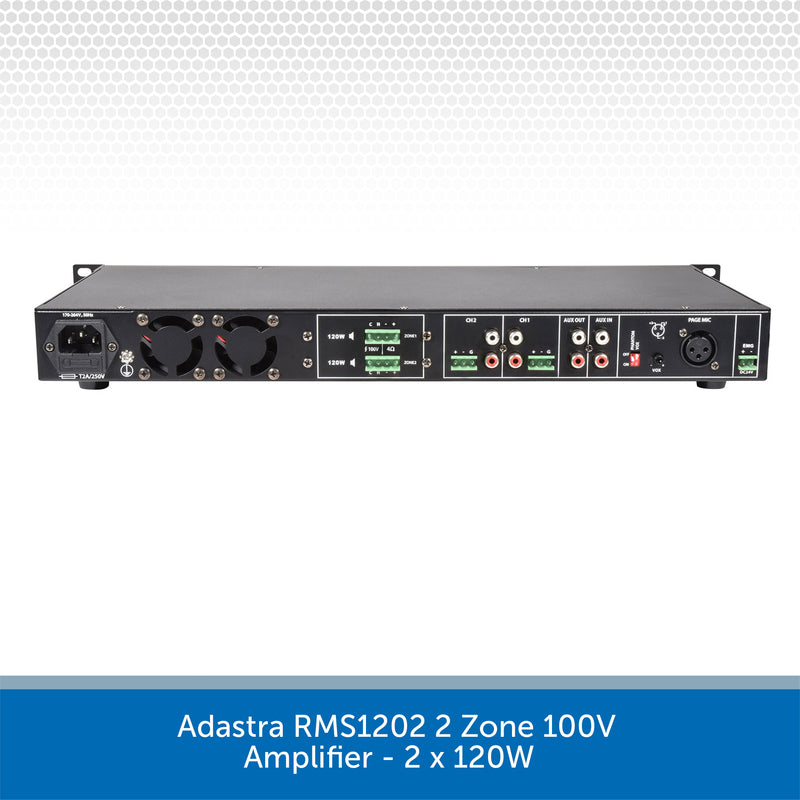 Rear Image of the Adastra RMS1202 2-Zone Amplifier