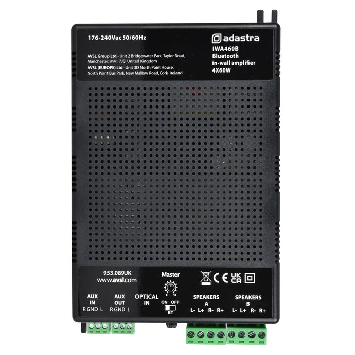 Adastra IWA460B 4x60W In-Wall Stereo Amplifier With Bluetooth, Optical & Aux Input