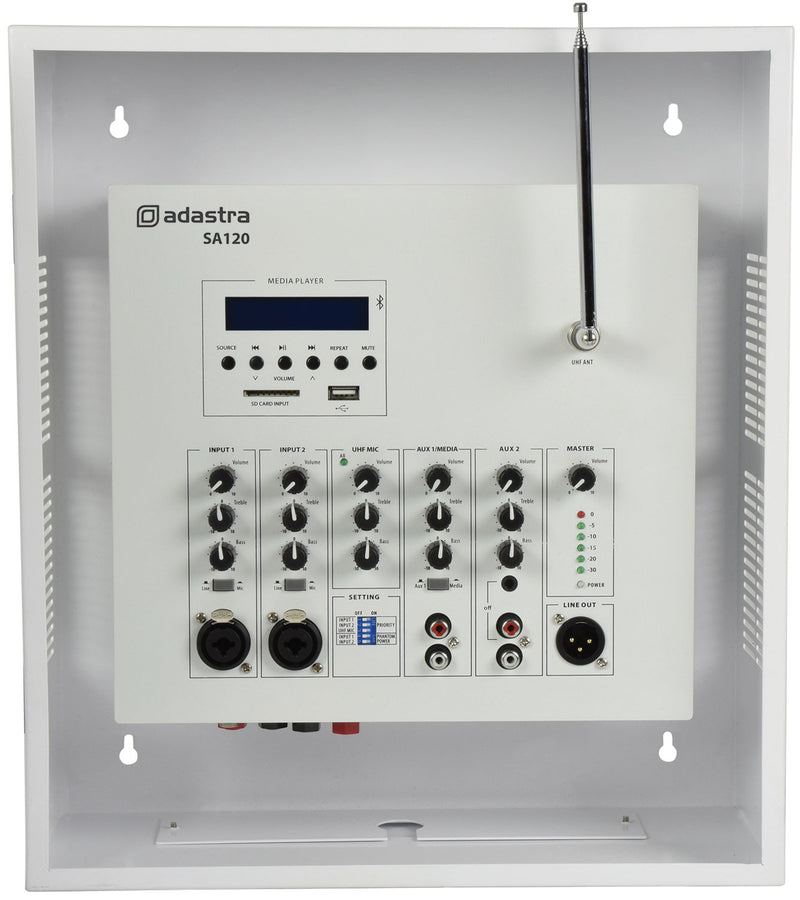 Adastra SA120 120W Lockable Wall-Mount PA Amplifier with Bluetooth & Mic