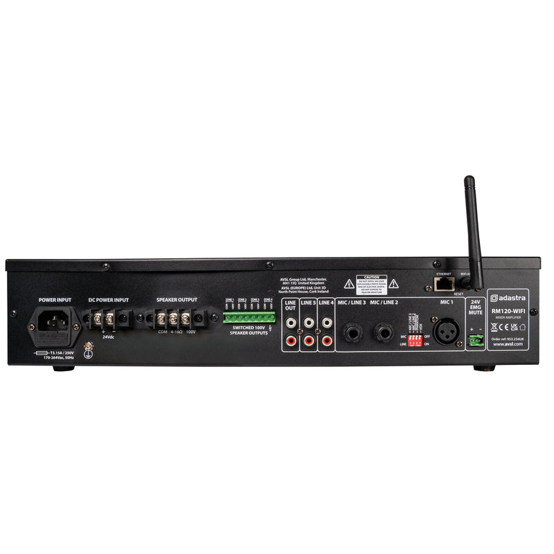 Adastra RM120-WIFI 120W 100V Mixer Amplifier With WiFi, Internet Radio, USB & Bluetooth