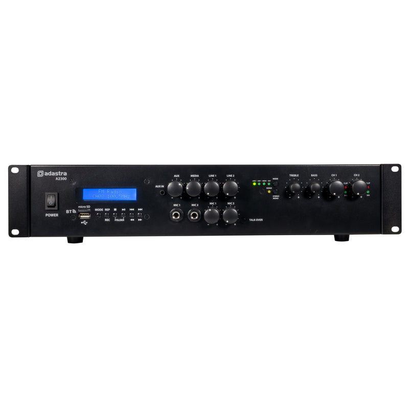 Adastra A2300 2 x 300W Bluetooth Mixer Amplifier, 4Ω Class-D, USB/FM/Optical