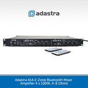Adastra A14 2-Zone Bluetooth Mixer Amplifier 4 x 100W, 4-8 Ohms