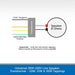 A wiring diagram for a universal 30W 100V line speaker transformer, showing connections to a speaker with 8 ohms resistance and color-coded positive and negative leads.