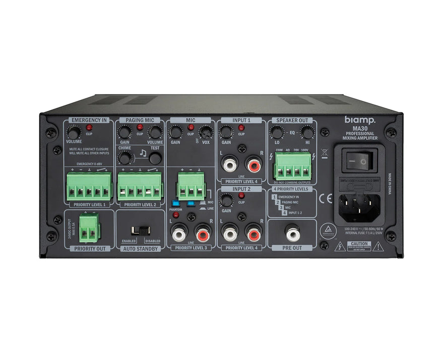 Biamp MA30 Half-Rack 30W Mixer Amplifier 100V & 4 Ohm