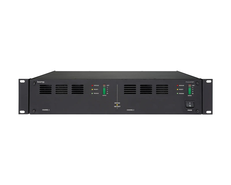 Biamp PA2240BP 2-Channel 480W Bridgeable Power Amplifier 100V / 4Ω / 8Ω