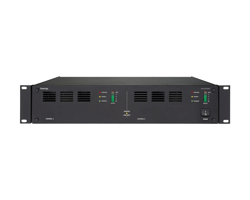 Biamp PA2240BP 2-Channel 480W Bridgeable Power Amplifier 100V / 4Ω / 8Ω