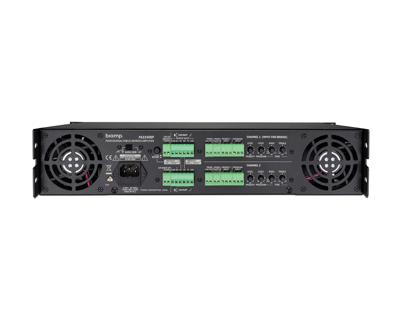 Biamp PA2240BP 2-Channel 480W Bridgeable Power Amplifier 100V / 4Ω / 8Ω
