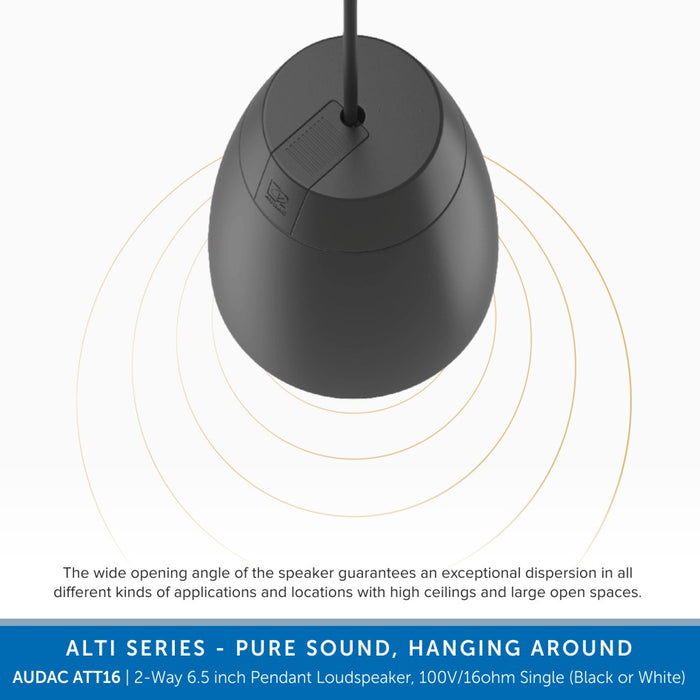AUDAC ALTI6 2-Way 6.5 inch Pendant Loudspeaker, 100V/16 Ohm, Single (Black or White)