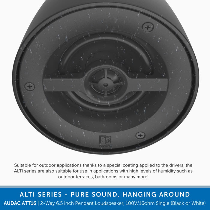 AUDAC ALTI6 2-Way 6.5 inch Pendant Loudspeaker, 100V/16 Ohm, Single (Black or White)