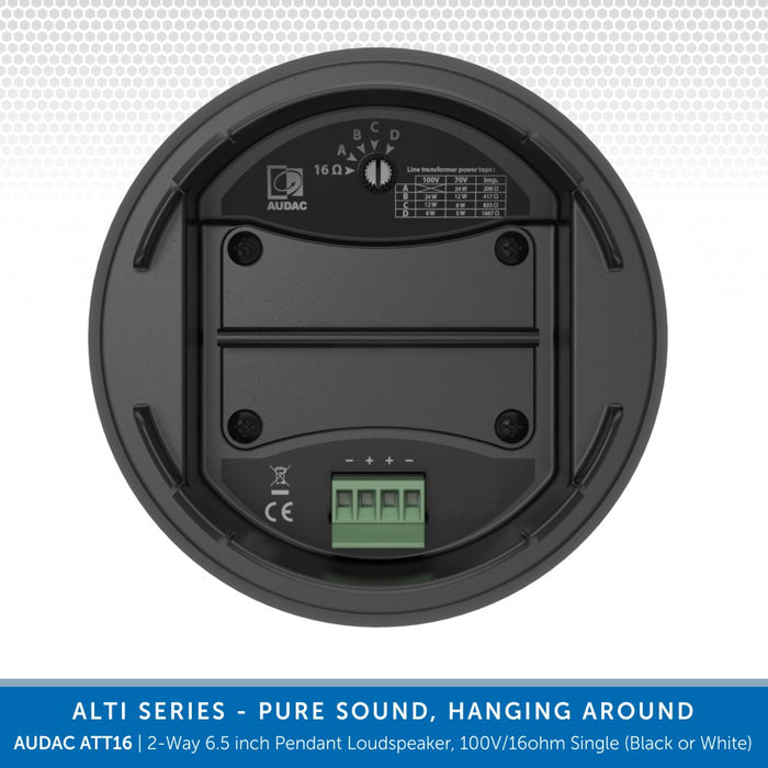 AUDAC ALTI6 2-Way 6.5 inch Pendant Loudspeaker, 100V/16 Ohm, Single (Black or White)