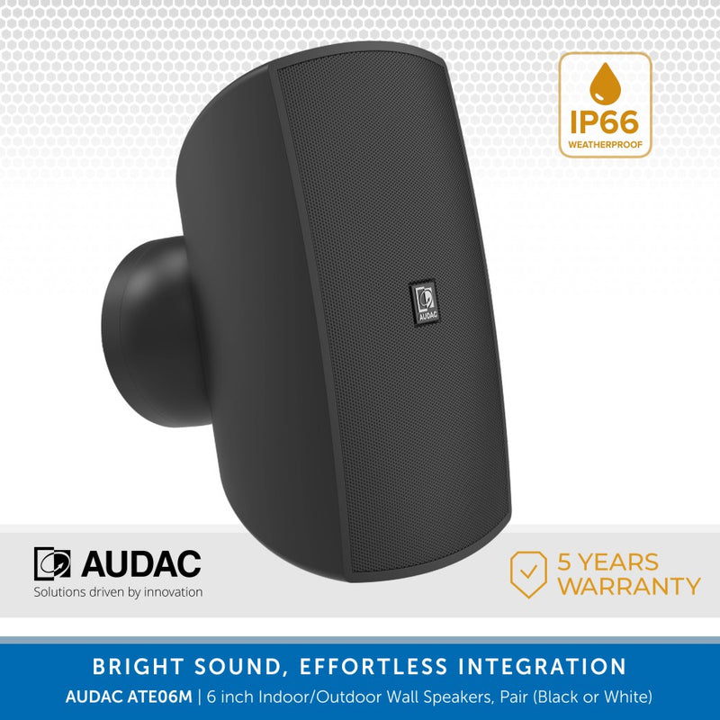 AUDAC ATEO6M 6 inch Indoor / Outdoor Wall Speakers, Pair (Black or White) - IP66 Rated