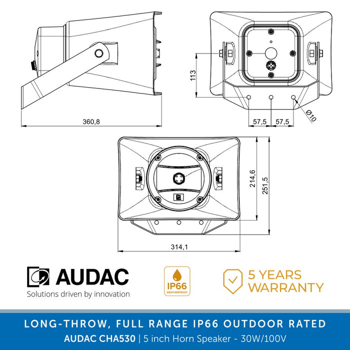 AUDAC CHA530 5 inch Full Range Long-Throw Horn Speaker - 30W/100V Line
