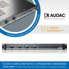 AUDAC EPA104 - 4 x 100W Quad Class-D Power Amplifier, Low Impedance 4/8 Ohm