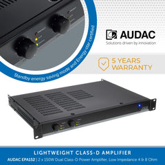 AUDAC EPA152 - 2 x 150W Dual Class-D Power Amplifier, Low Impedance 4/8 Ohm