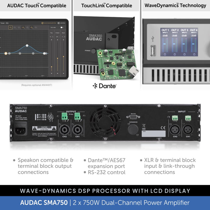 AUDAC SMA750 - WaveDynamics™ 2 x 750W Dual-Channel Power Amplifier 4-8 Ohms