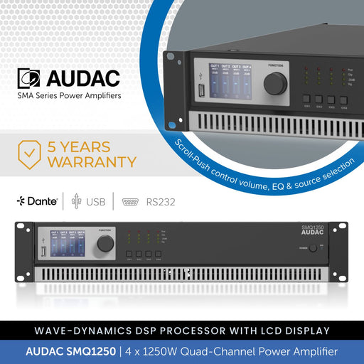 AUDAC SMQ1250 - WaveDynamics™ 4 x 1250W Quad-Channel Power Amplifier 4-8 Ohms