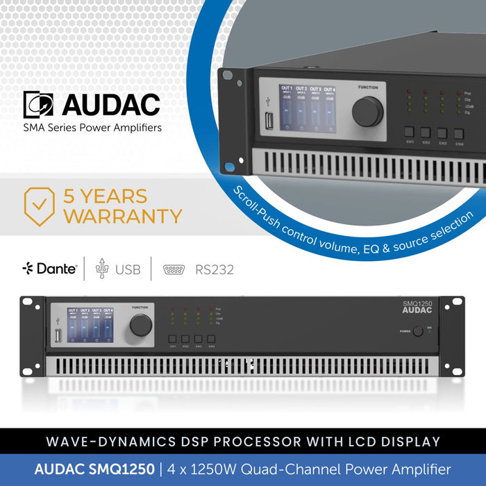 AUDAC SMQ1250 - WaveDynamics™ 4 x 1250W Quad-Channel Power Amplifier 4-8 Ohms