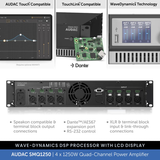 AUDAC SMQ1250 - WaveDynamics™ 4 x 1250W Quad-Channel Power Amplifier 4-8 Ohms