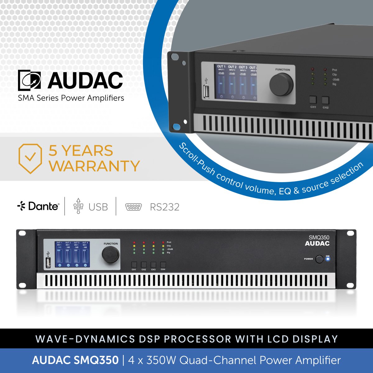 AUDAC SMQ350 4x350W Quad-Channel Power Amplifier 4-8Ω | Audio Volt