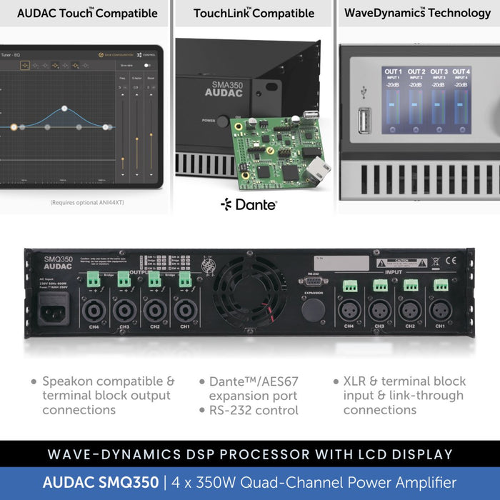 AUDAC SMQ350 - WaveDynamics™ 4 x 350W Quad-Channel Power Amplifier 4-8 Ohms