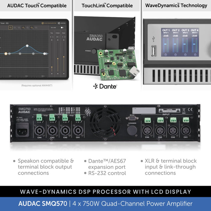 AUDAC SMQ750 - WaveDynamics™ 4 x 750W Quad-Channel Power Amplifier 4-8 Ohms