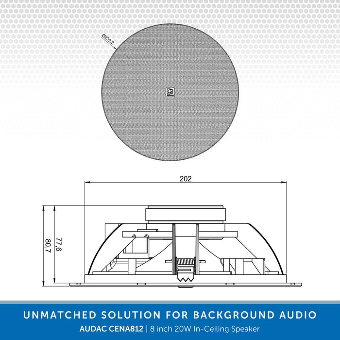 AUDAC CENA812W - Premium 20W, 8 Inch In-Ceiling Speaker