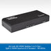 AV-Link 4K HDMI splitter box shown at an angle on a white background with a gray patterned header and a blue text banner at the bottom.