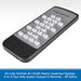 AV-Link HDMI Matrix remote control with a black body and white buttons, shown on a white background with a blue text banner at the bottom.