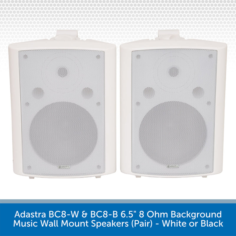 Adastra BC8-W & BC8-B 6.5" 8 Ohm Background Music Wall Mount Speakers (Pair) - White
