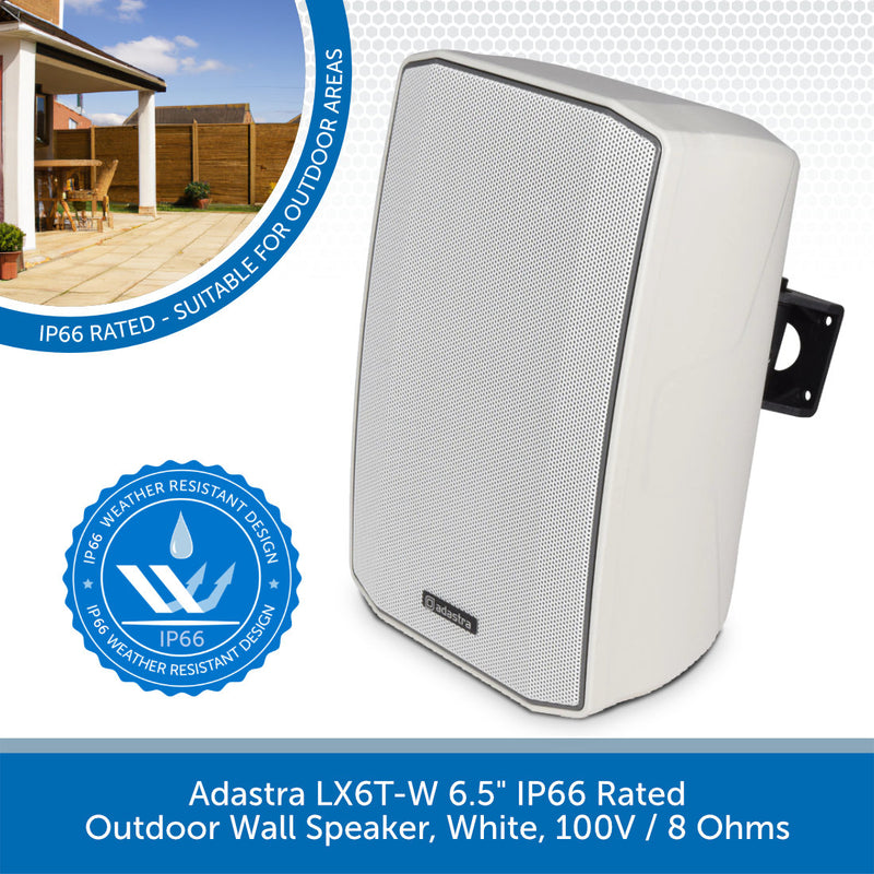 Adastra LX5T-W 5.25" IP66 Rated Outdoor Wall Speaker, White, 100V / 8 Ohms