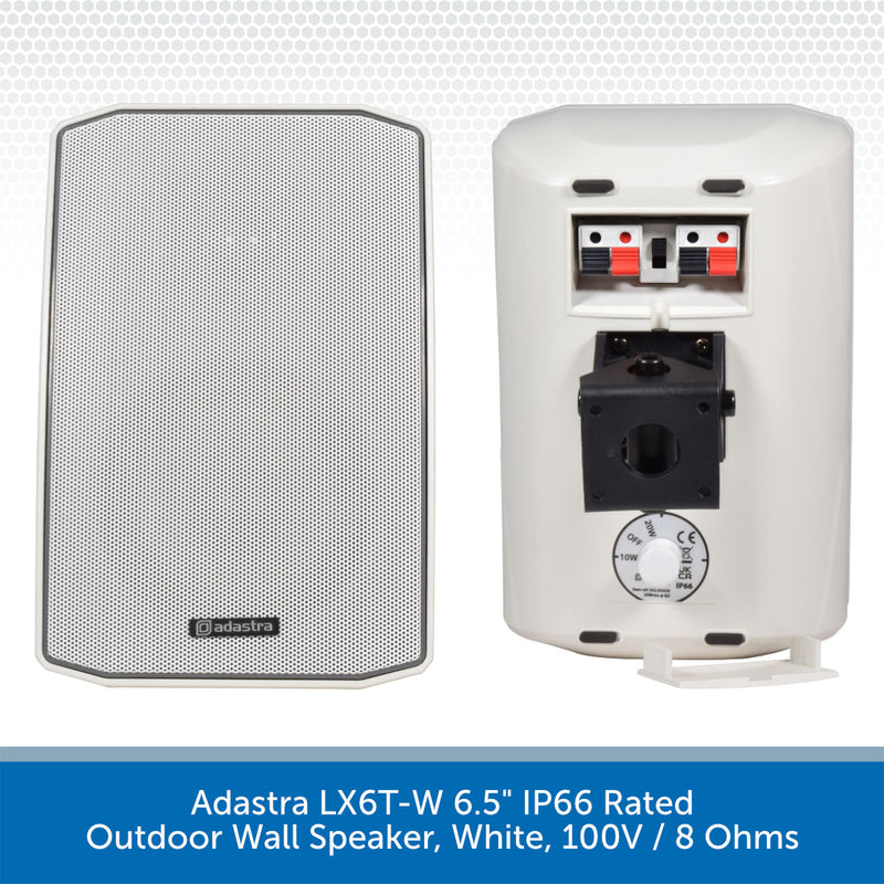 Adastra LX6T-W 6.5" IP66 Rated Outdoor Wall Speaker, White, 100V / 8 Ohms