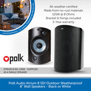 Polk Audio Atrium8 SDI Outdoor Weatherproof 8 inch Wall Mount Speaker (Single) - Black or White