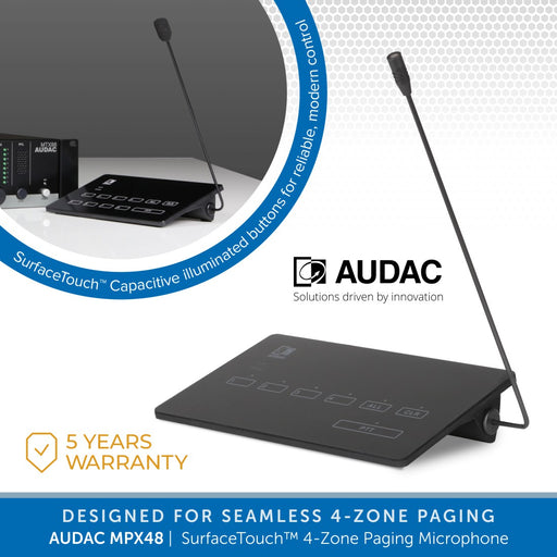 Audac MPX48 SurfaceTouch™ 4-Zone Paging Microphone